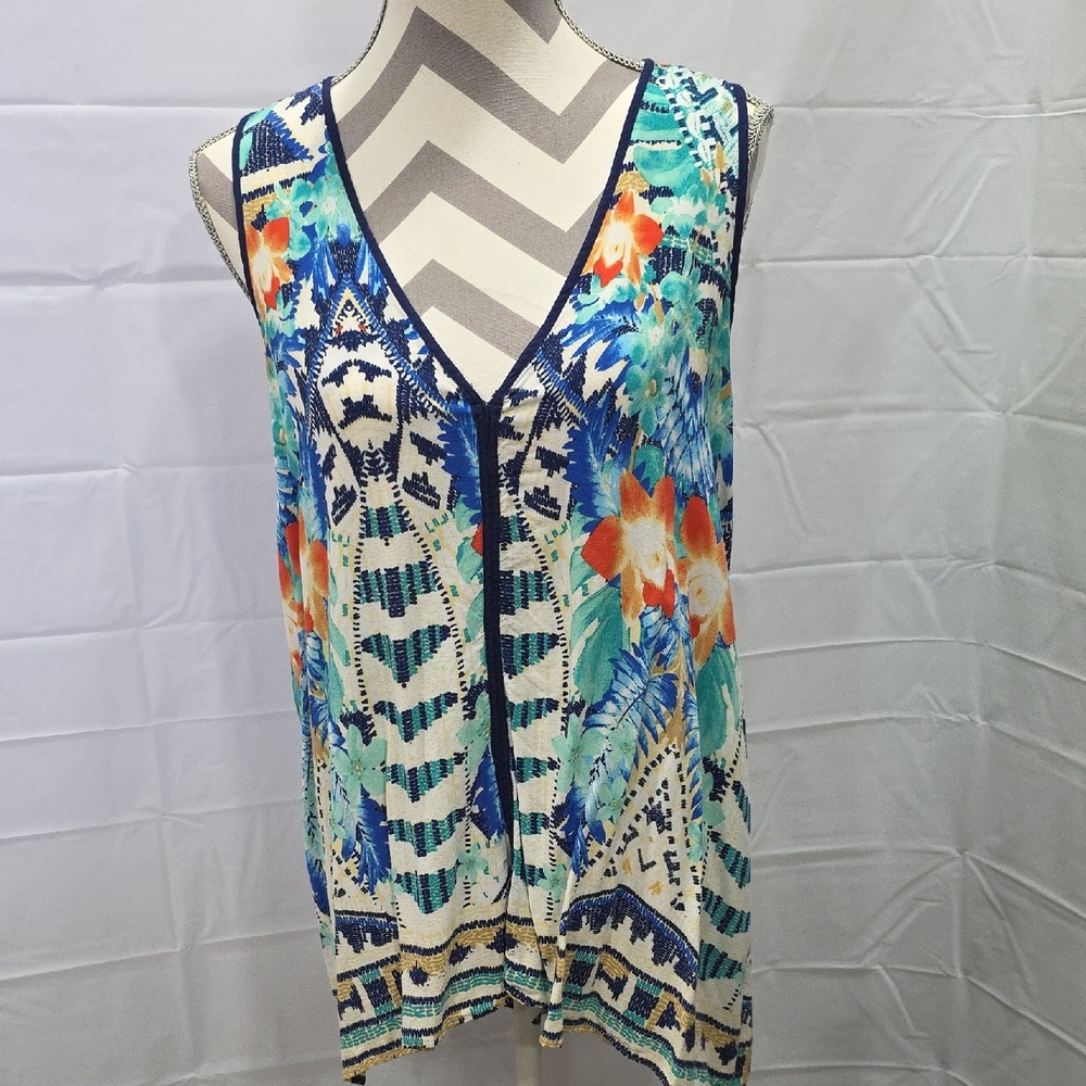 Floral Geometric Sleeveless Top. Hippie Boho Type Shirt